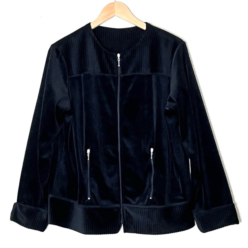 Coldwater Creek | Like new Black velour zip front jacket size medium